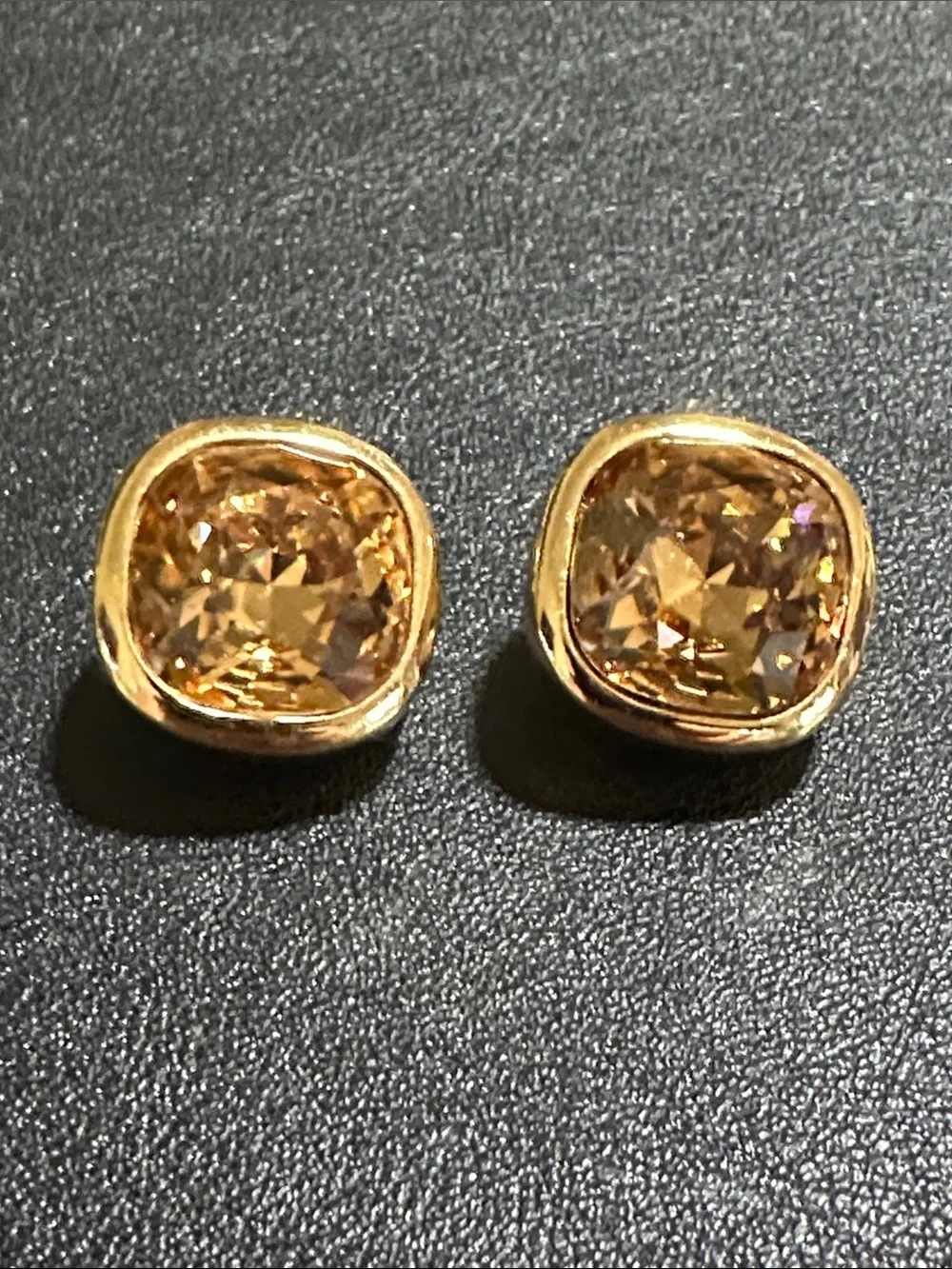 Christian Dior Gold Crystal Vintage Clip On Earrings